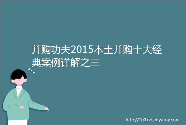 并购功夫2015本土并购十大经典案例详解之三